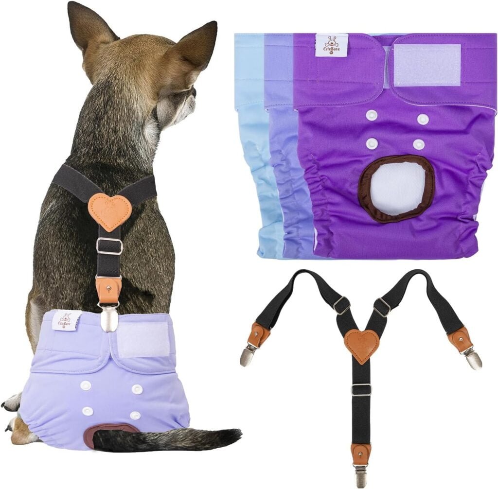 CuteBone Dog Diapers Female 3 Pack Reusable Doggy Diapers with One Suspender for Small Medium Large Dog Period BDD01L