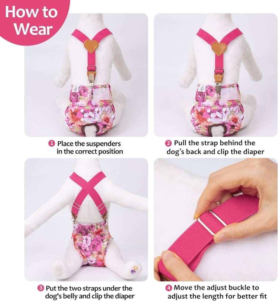 CuteBone Dog Diapers Female 3 Pack Reusable Doggy Diapers with One Suspender for Small Medium Large Dog Period BDD01L