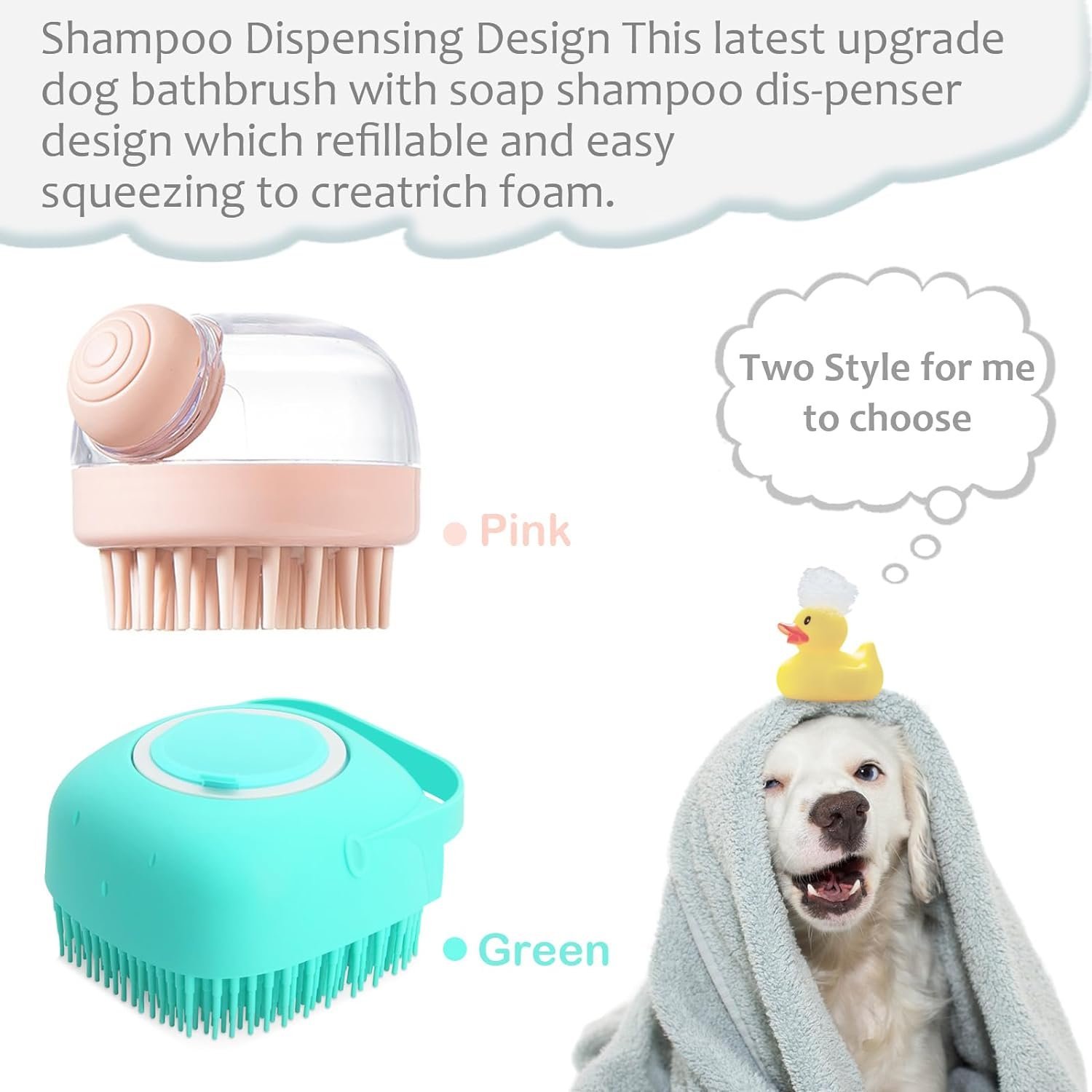 ELEGX Pet Grooming Bath Massage Brush with Soap and Shampoo Dispenser Soft Silicone Bristle for Long Short Haired Dogs Cats Shower (Pink)