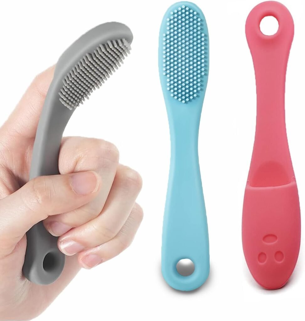 Finger Toothbrush with Handle for Dogs and Cats – Super Soft Silicone, Finger Insert Style (3-Count)