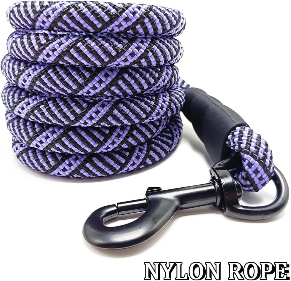 MayPaw Heavy Duty Rope Dog Leash, 3/4/5/6/7/8/10/12/15 FT Nylon Pet Leash, Soft Padded Handle Thick Lead Leash for Large Medium Dogs Small Puppy