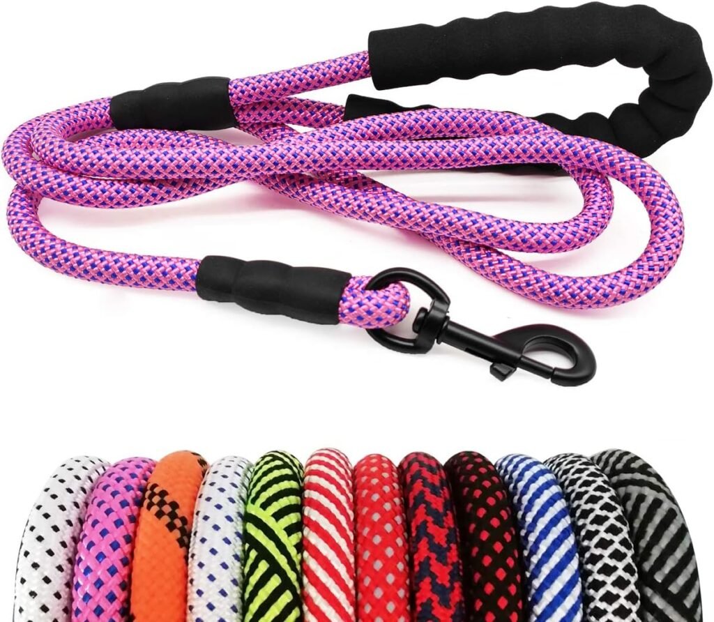 MayPaw Heavy Duty Rope Dog Leash, 3/4/5/6/7/8/10/12/15 FT Nylon Pet Leash, Soft Padded Handle Thick Lead Leash for Large Medium Dogs Small Puppy