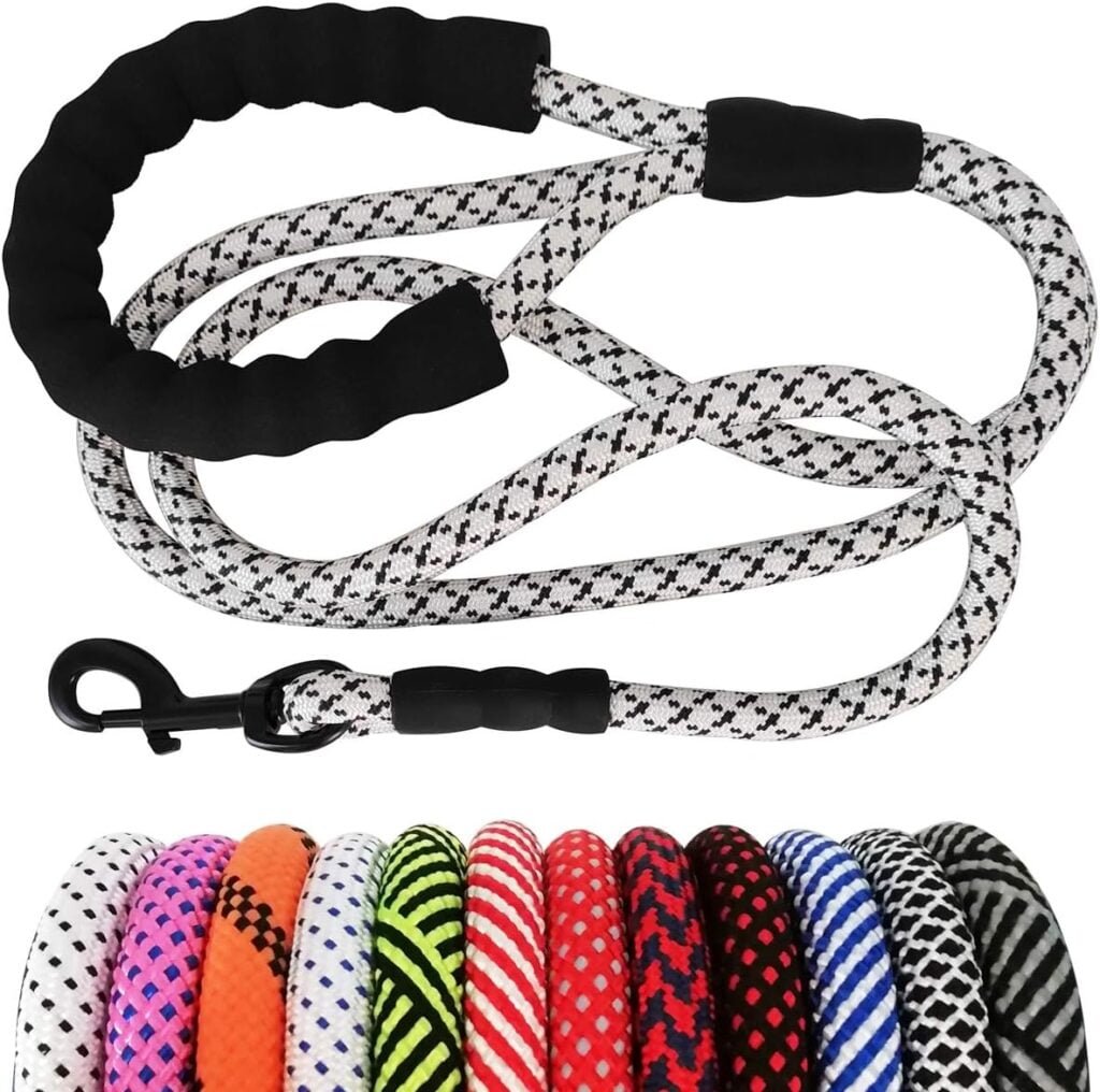 MayPaw Heavy Duty Rope Dog Leash, 3/4/5/6/7/8/10/12/15 FT Nylon Pet Leash, Soft Padded Handle Thick Lead Leash for Large Medium Dogs Small Puppy
