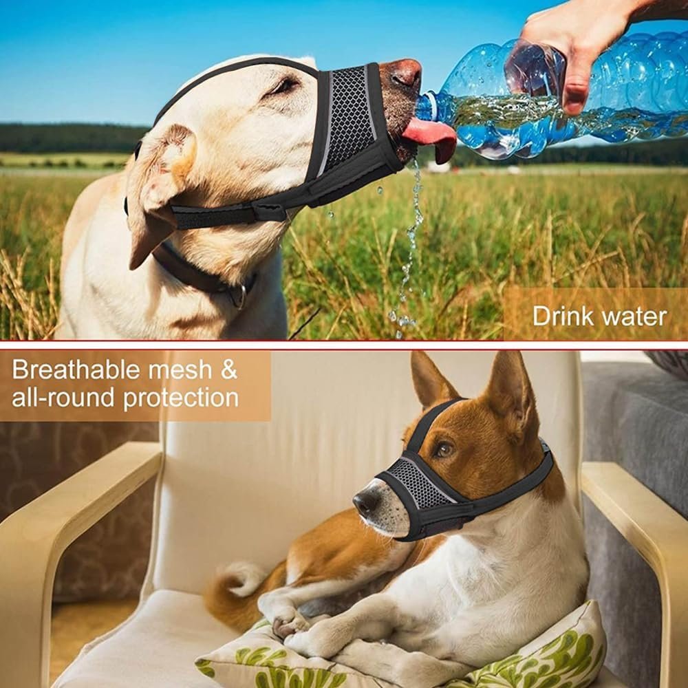 New Dog Muzzle, Breathable Drinkable Mesh Muzzle for Dogs,Anti Biting Barking Chewing,Grooming Muzzle for Dog with Anti-Drop Adjustable Anti-Drop Shiny Reflective Strap in Night (Black, L) New Dog Muzzle, Breathable Drinkable Mesh Muzzle for Dogs,Anti Biting Barking Chewing,Grooming Muzzle for Dog with Anti-Drop Adjustable Anti-Drop Shiny Reflective Strap in Night (Black, L)