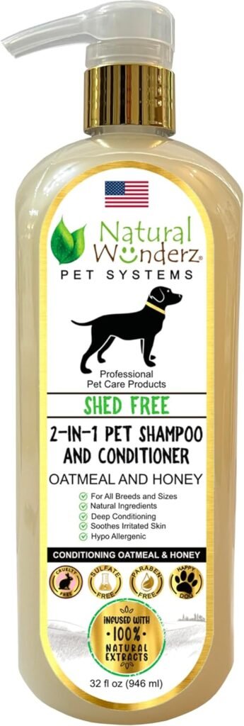 Pet Shampoo Conditioner, Shed Free 2-in-1, Oatmeal and Honey, Hypoallergenic, Vegan, Natural Extract, for Healthy Skin Coat, 32 Fl Oz, for Dry Itchy Skin, All Breeds, by Natural Wunderz Pet Shampoo Conditioner, Shed Free 2-in-1, Oatmeal and Honey, Hypoallergenic, Vegan, Natural Extract, for Healthy Skin Coat, 32 Fl Oz, for Dry Itchy Skin, All Breeds, by Natural Wunderz