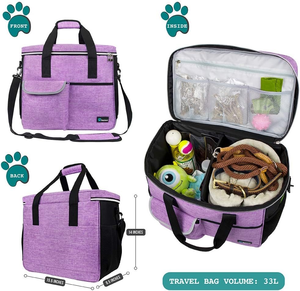 PetAmi Dog Travel Bag, Travel Pet Bag Organizer, Dog Food Travel Bag with Food Container and Bowls, Dog Travel Supplies Gift Accessories for Weekend Camping, Dog Cat Diaper Bag (Charcoal, Large)