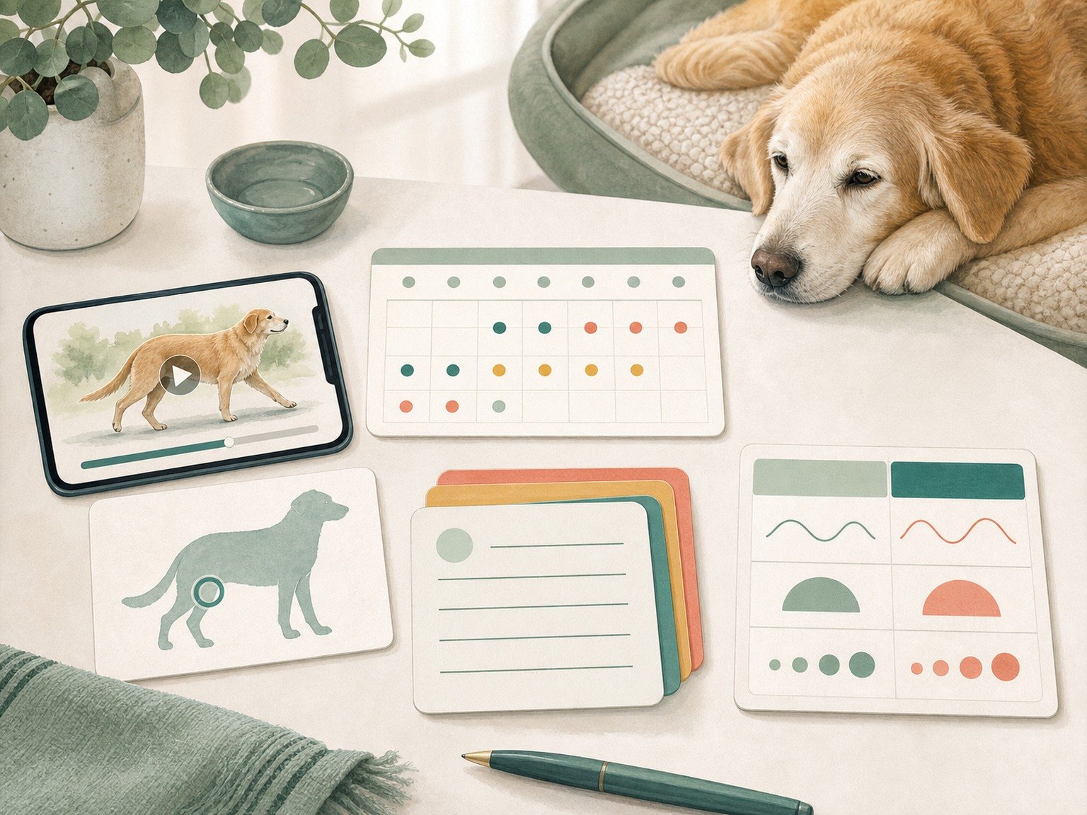 A text-free joint-health appointment toolkit includes a gait video, calendar, body map, question cards, and comparison chart.