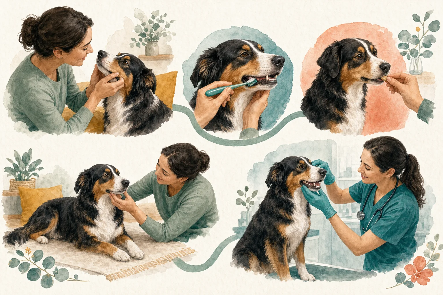 Illustrated owner guide for daily dental care for adult dogs