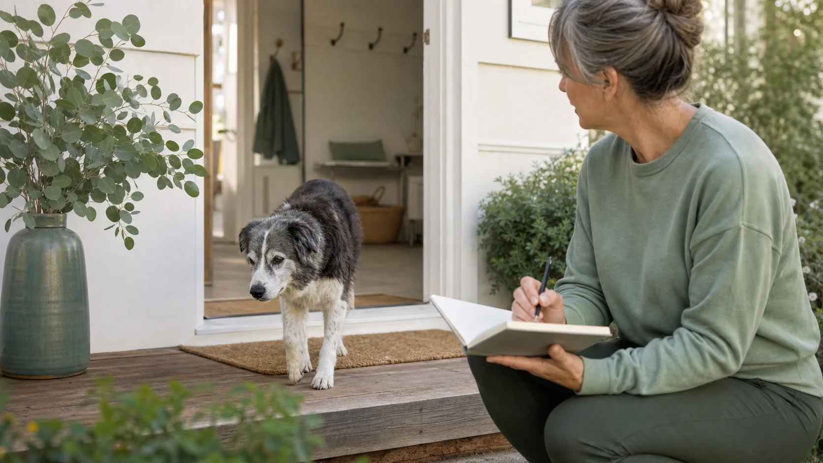 Healthy Paws Essentials scene illustrating early energy and routine changes in senior dogs