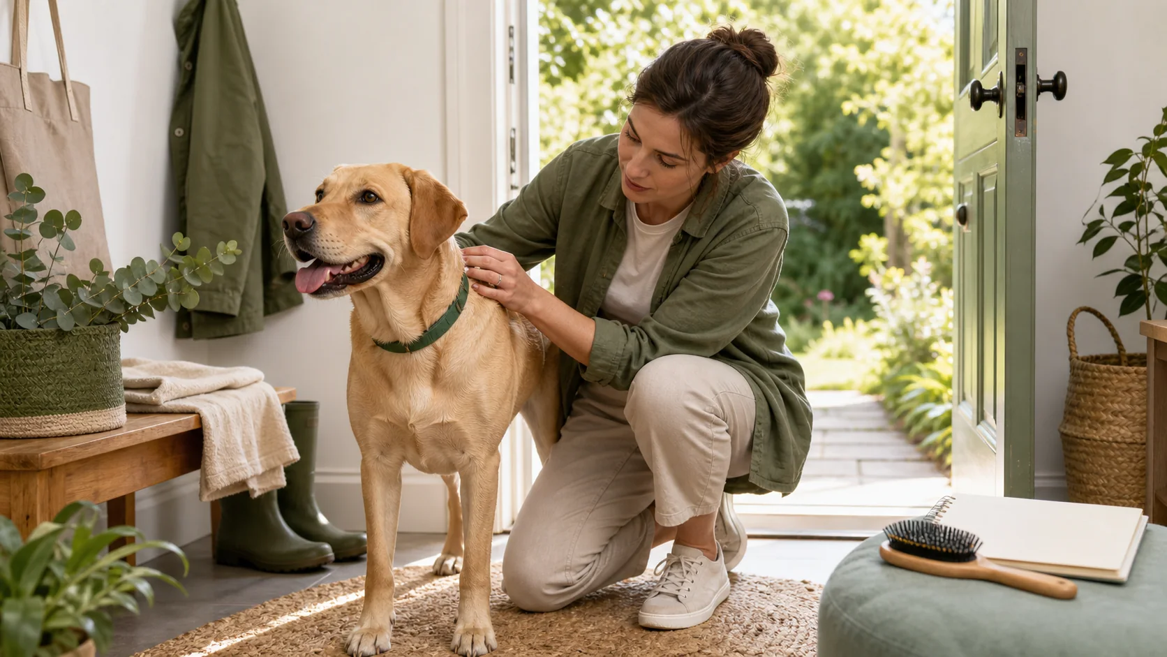 Healthy Paws Essentials scene illustrating environmental parasite risk and skin or coat changes
