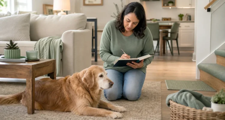 Healthy Paws Essentials scene illustrating room-by-room home safety checklist for senior dogs