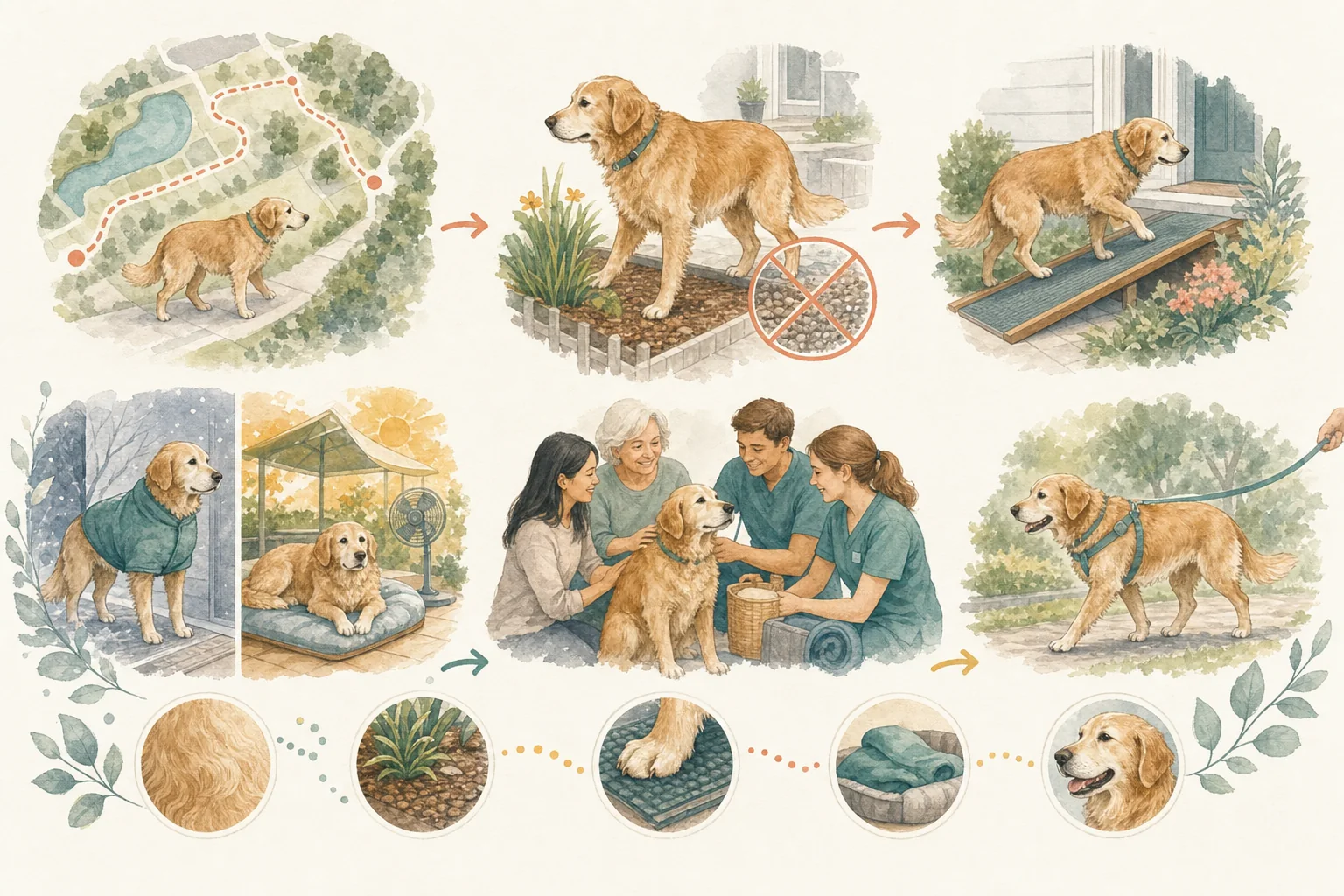 Illustrated owner guide for environmental parasite risk and skin & coat changes in senior dogs