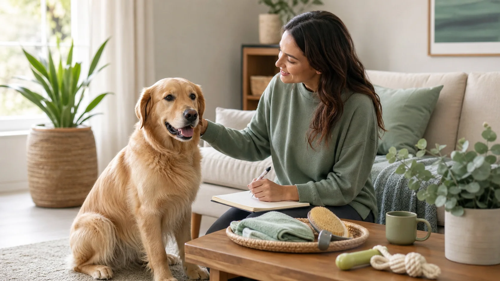 Healthy Paws Essentials scene illustrating life-stage preventive care checklist for dogs by age