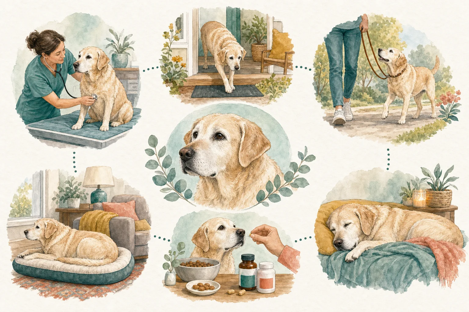 Illustrated owner guide for life-stage preventive care checklist for dogs by age