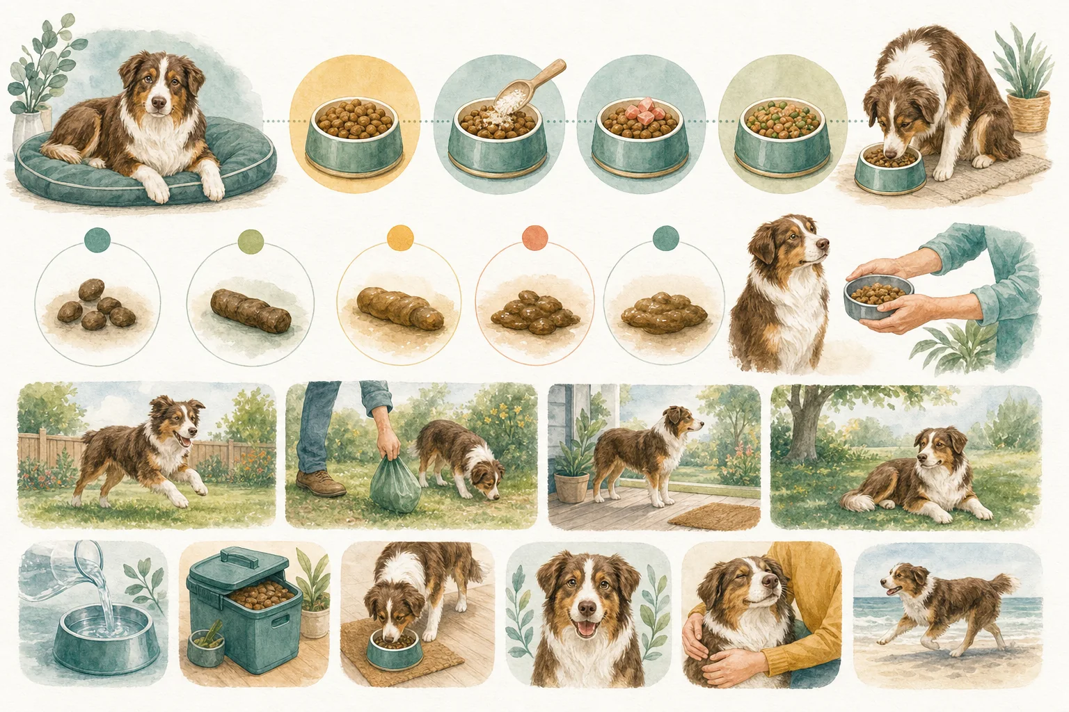 Illustrated owner guide for feeding and yard practices to reduce parasite risk and gut upset in dogs