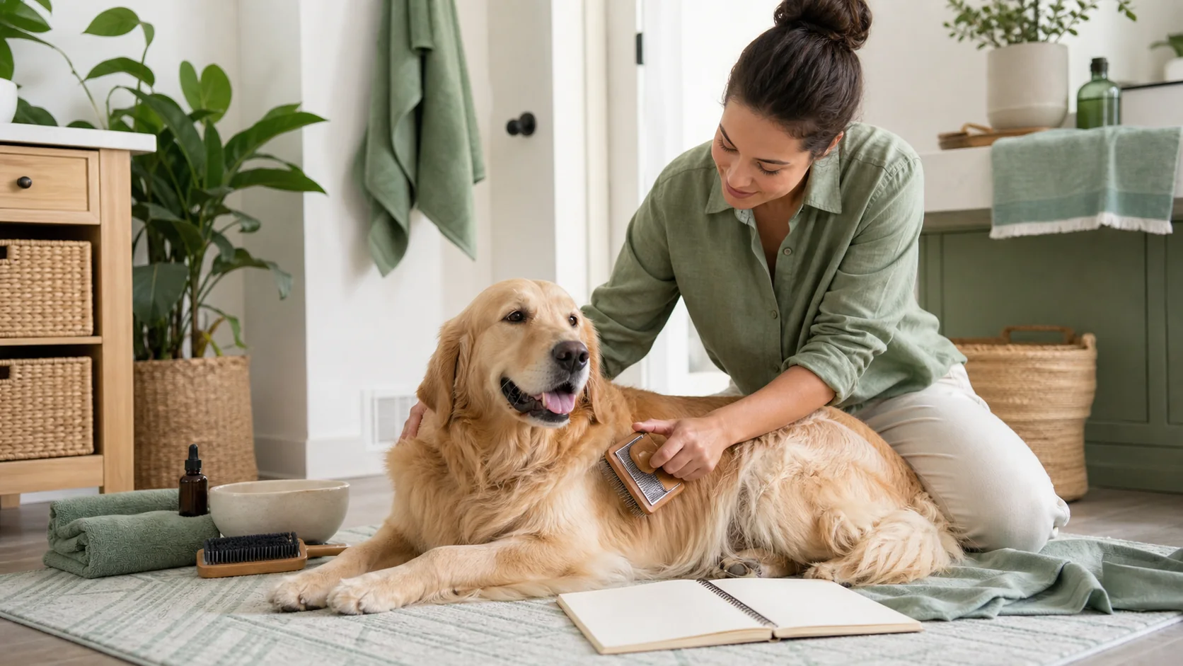 Healthy Paws Essentials scene illustrating life-stage grooming and hygiene framework for dogs
