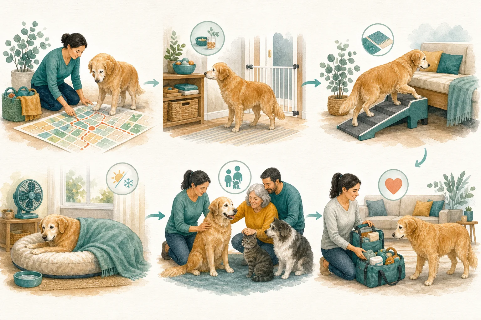 Illustrated owner guide for emergency prep mini-checklist for senior dogs in multi-pet homes