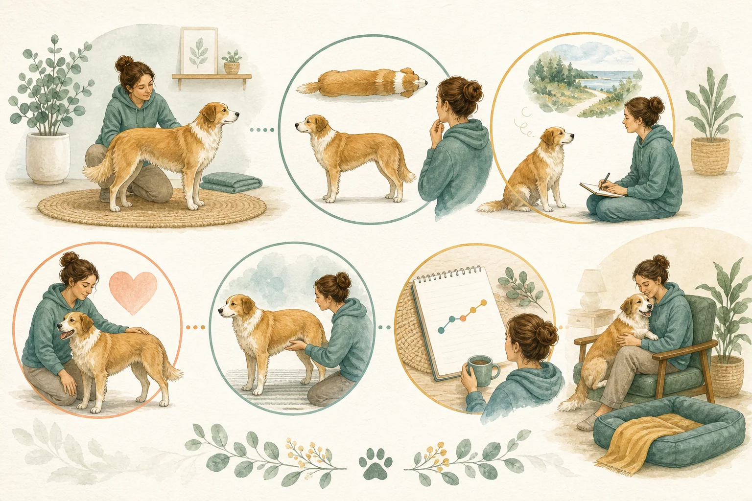 Illustrated owner guide for weekly body condition tracking for adult dogs