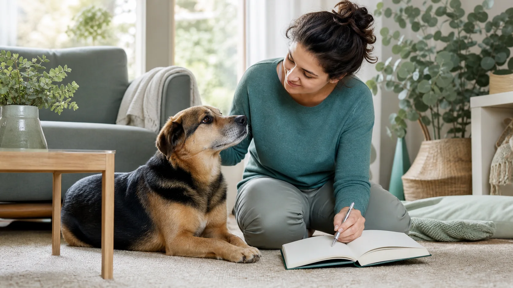 Healthy Paws Essentials scene illustrating quarterly life-stage wellness review for dogs