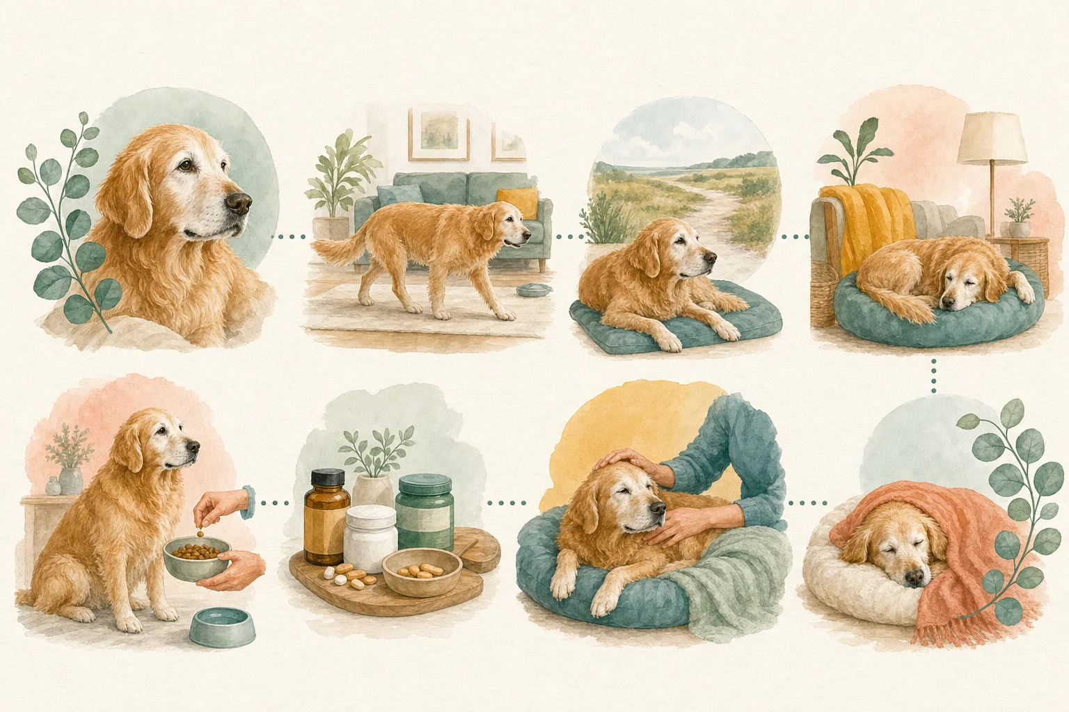 Illustrated owner guide for quarterly life-stage wellness review for dogs