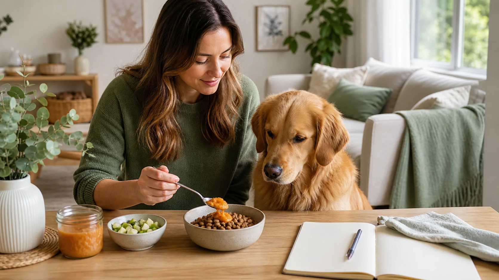 Healthy Paws Essentials scene illustrating simple gut health plan for dogs