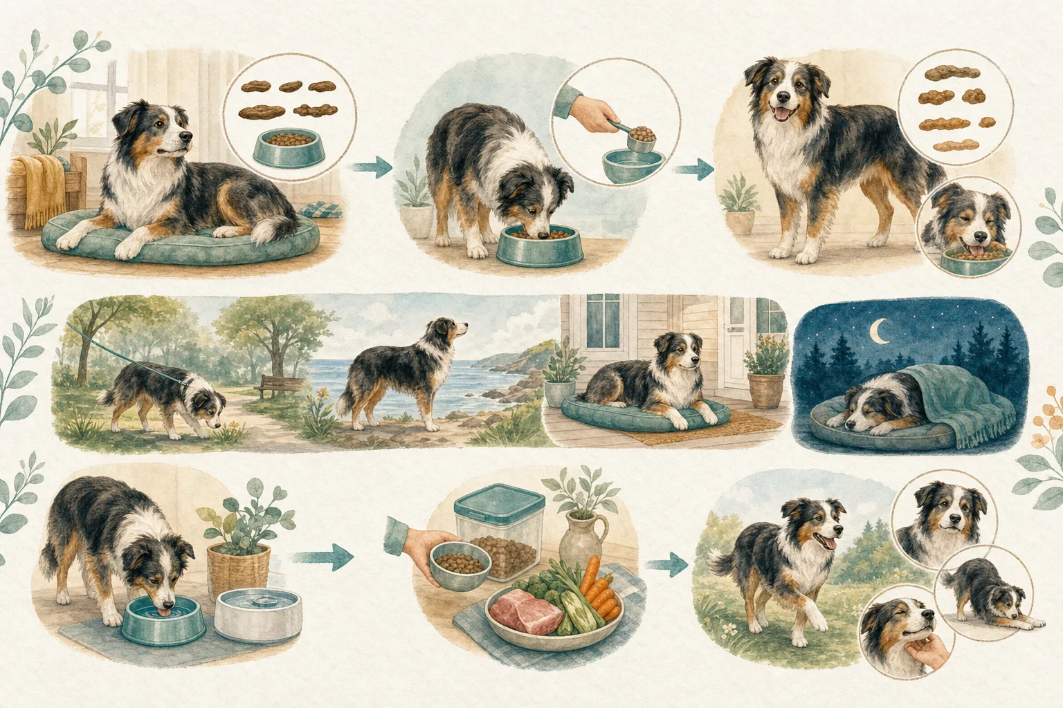 Illustrated owner guide for simple gut health plan for dogs