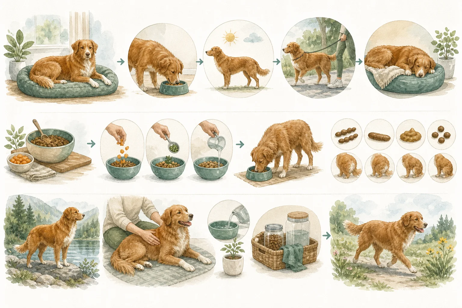 Illustrated owner guide for simple life-stage fiber and feeding adjustments for dog gut health at home