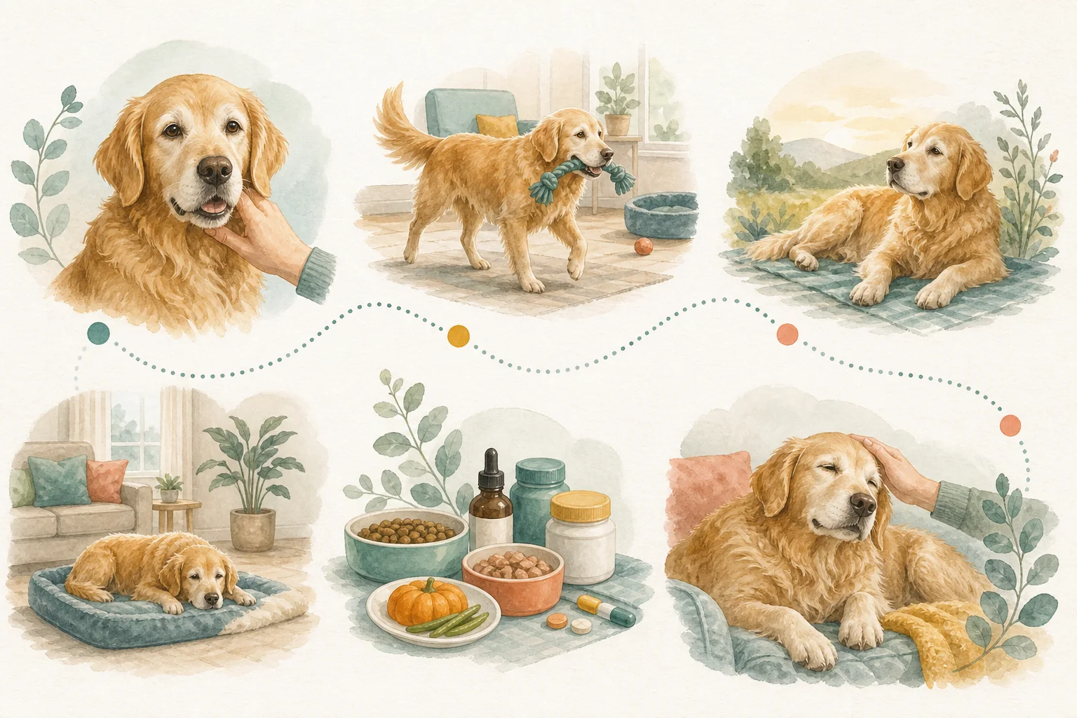 Illustrated owner guide for daily dental wellness routine for senior dogs
