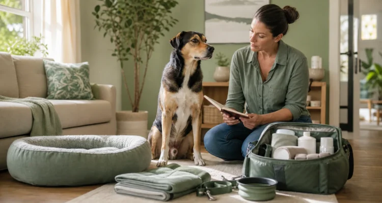 Healthy Paws Essentials scene illustrating dog-specific emergency preparation plan integrating weight and mobility
