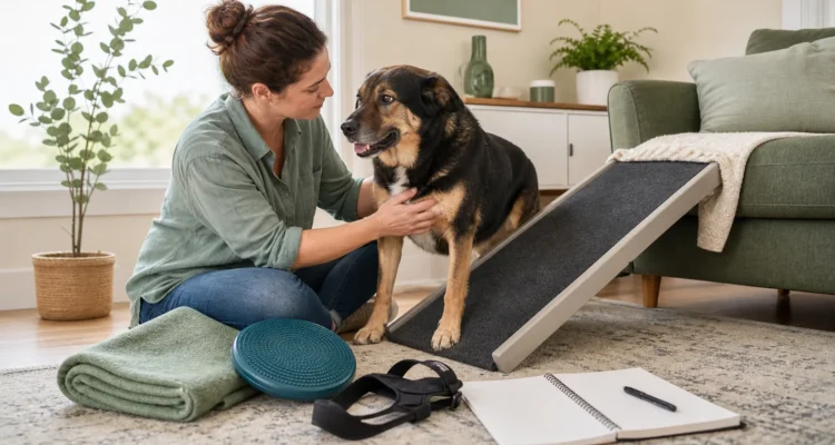 Healthy Paws Essentials scene illustrating when should you introduce ramps and mobility aids for your dog at home? a vet-first decision guide