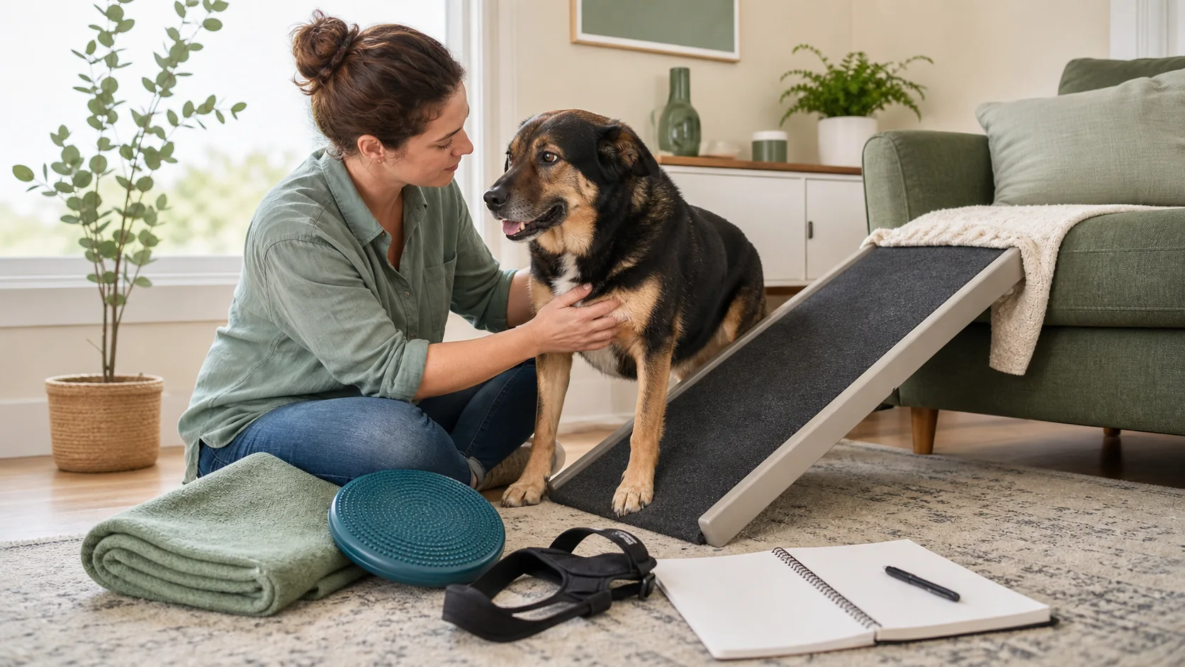 Healthy Paws Essentials scene illustrating when should you introduce ramps and mobility aids for your dog at home? a vet-first decision guide