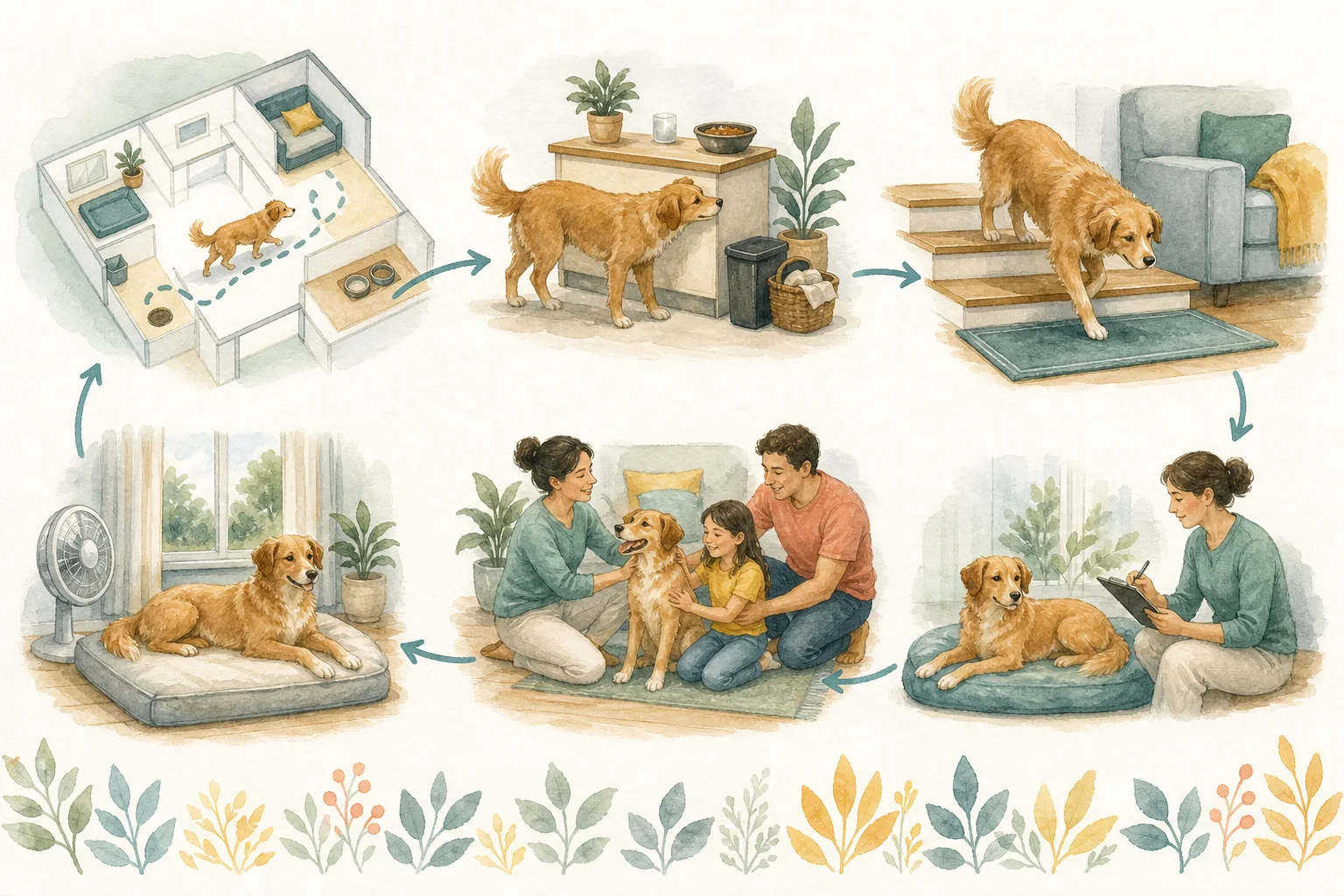 Illustrated owner guide for applying the five domains of animal welfare to your dog’s daily life at home