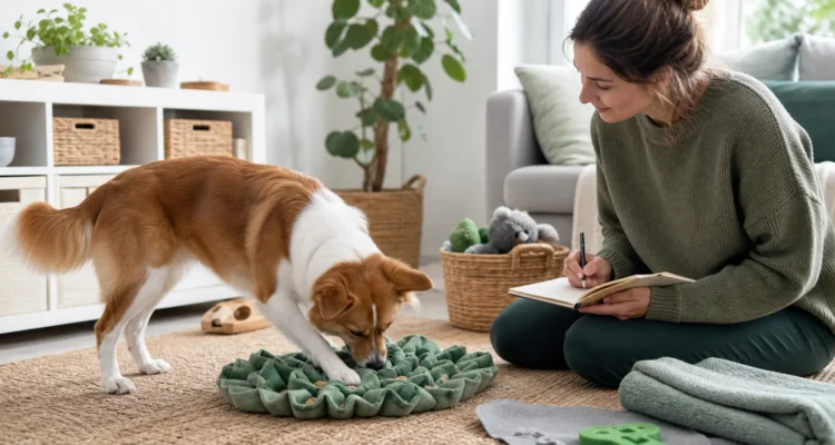 Healthy Paws Essentials scene illustrating evidence-based environmental enrichment for pet dogs