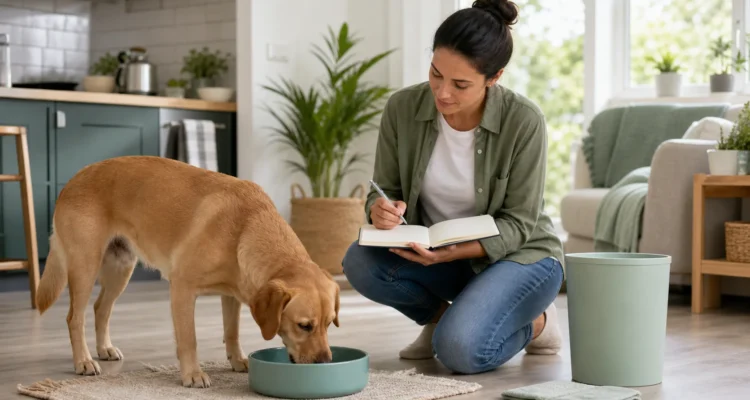 Healthy Paws Essentials scene illustrating tracking subtle changes in your dog’s drinking and urination at home