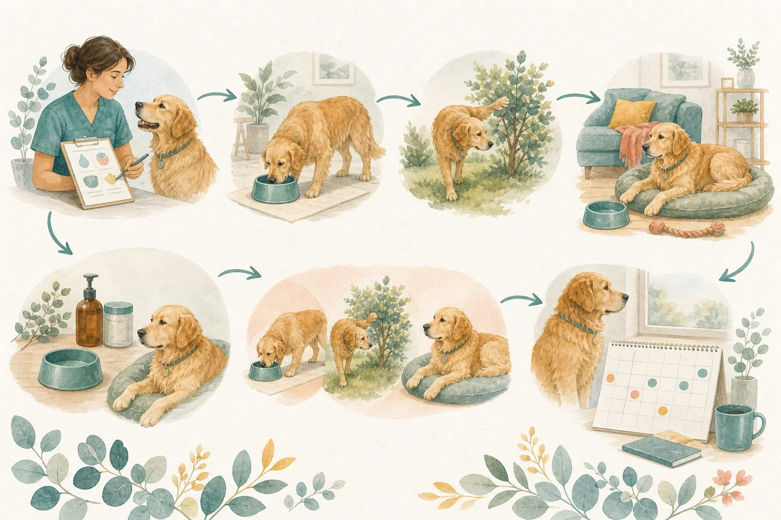 Illustrated owner guide for tracking subtle changes in your dog’s drinking and urination at home