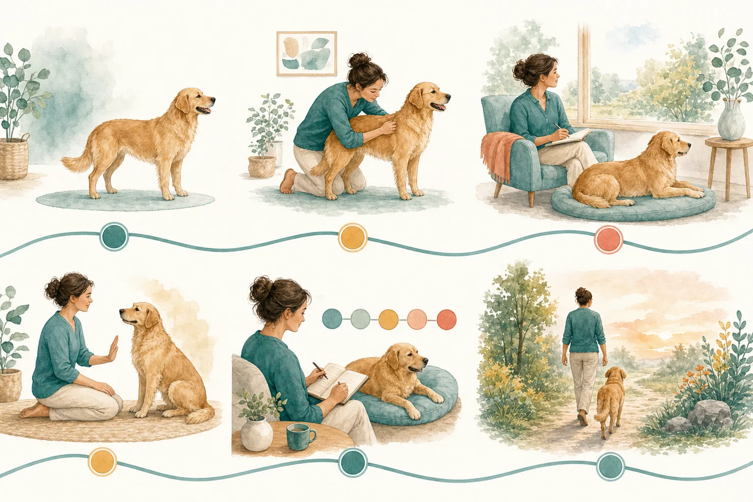 Illustrated owner guide for calendar-based life-stage wellness planner for dogs