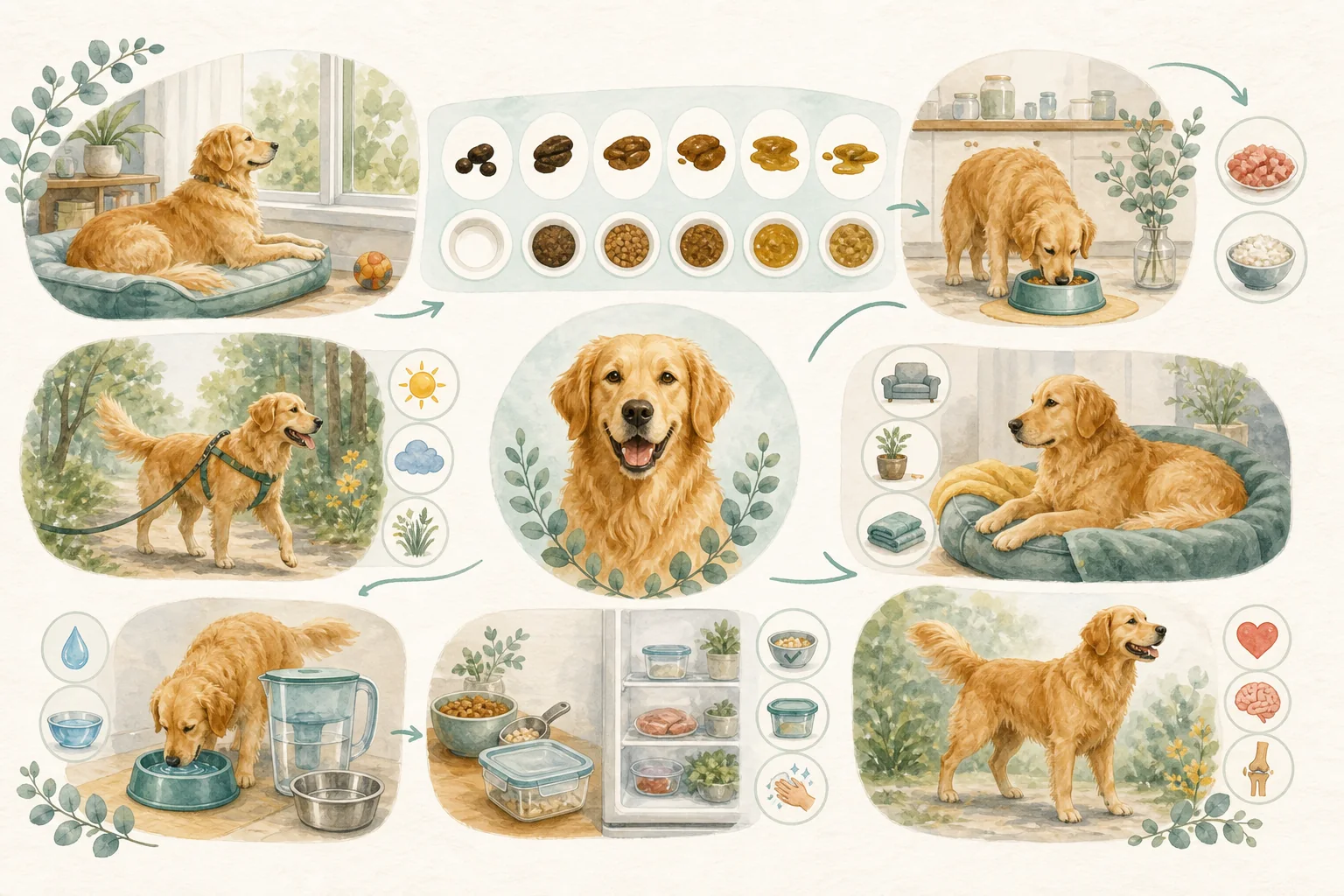 Illustrated owner guide for simple weekly gut and stool tracker for dogs