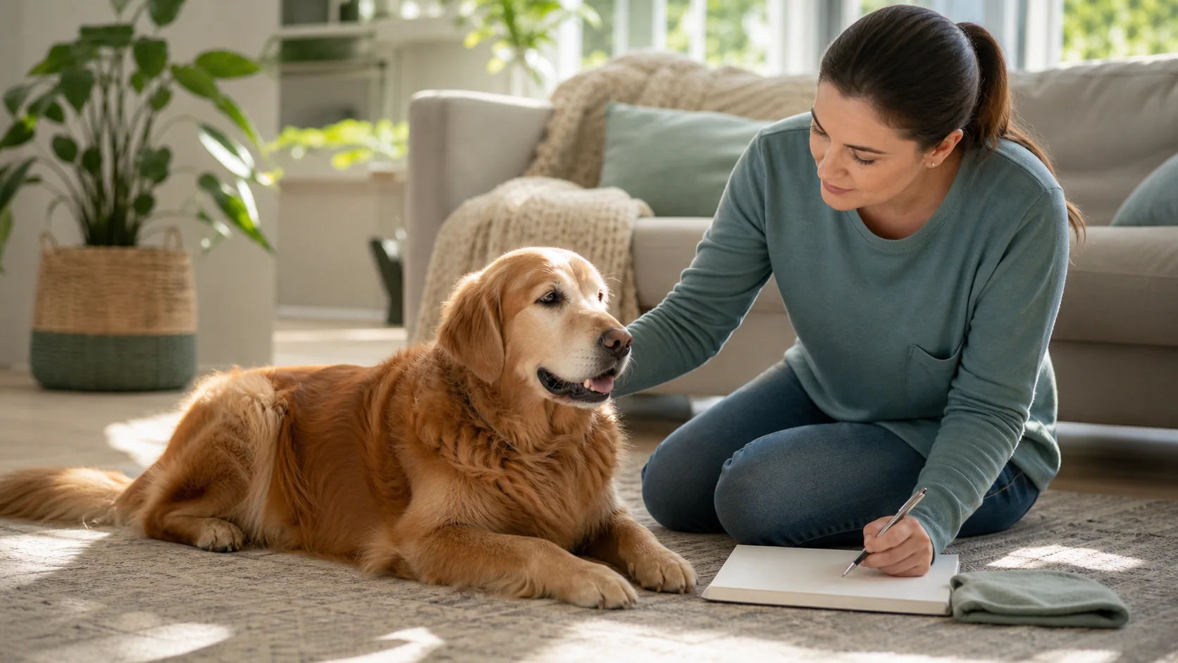 Healthy Paws Essentials scene illustrating household monitoring of your dog’s breathing rate at home