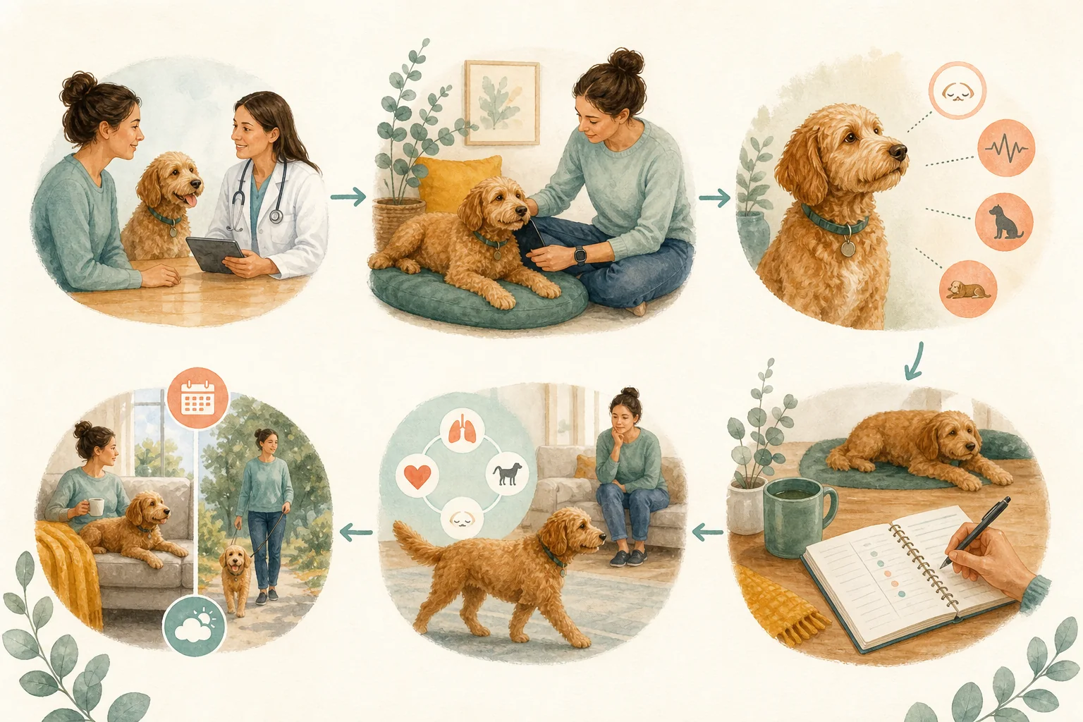 Illustrated owner guide for household monitoring of your dog’s breathing rate at home