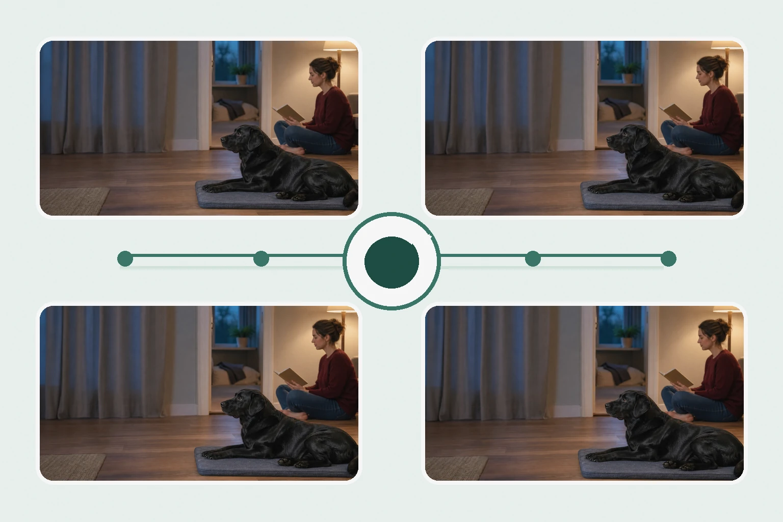 Illustrated owner guide for weekly subtle stress and environment log for adult dogs at home