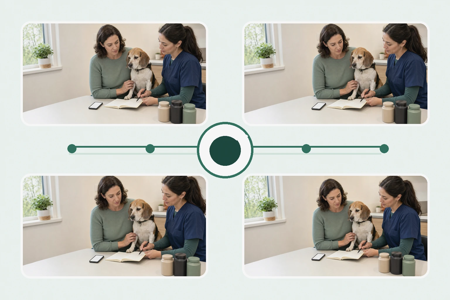 Illustrated owner guide for weekly supplement and lifestyle integration plan for adult dogs at home