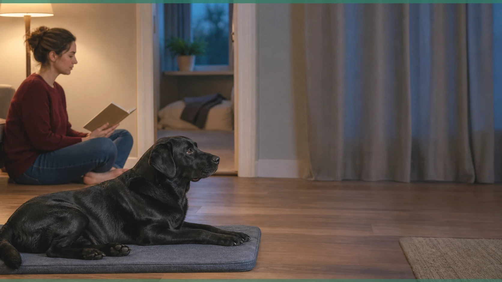 Healthy Paws Essentials scene illustrating interpreting age-related stress and anxiety behaviors in dogs without presuming a diagnosis