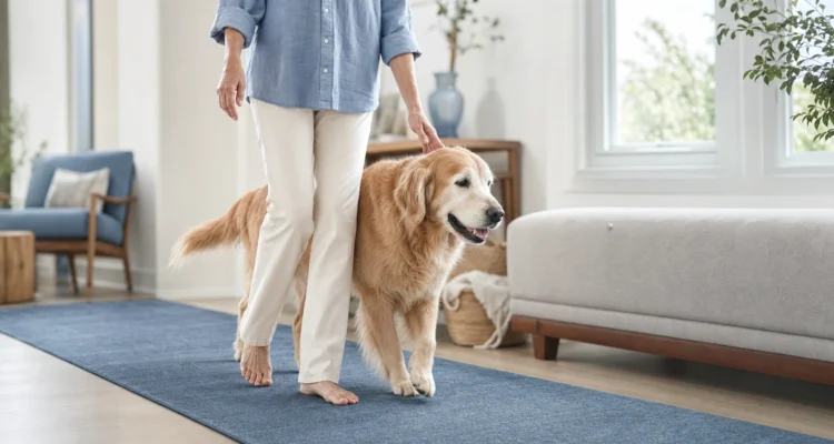 Healthy Paws Essentials scene illustrating large-breed senior dog joint health at home
