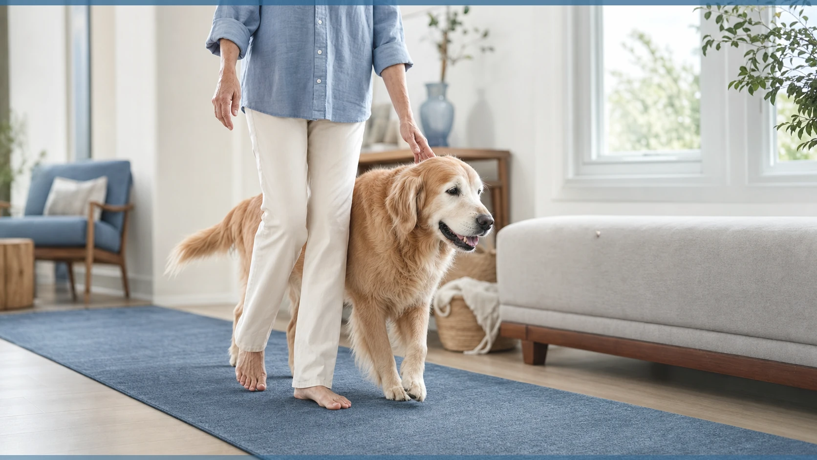 Healthy Paws Essentials scene illustrating large-breed senior dog joint health at home