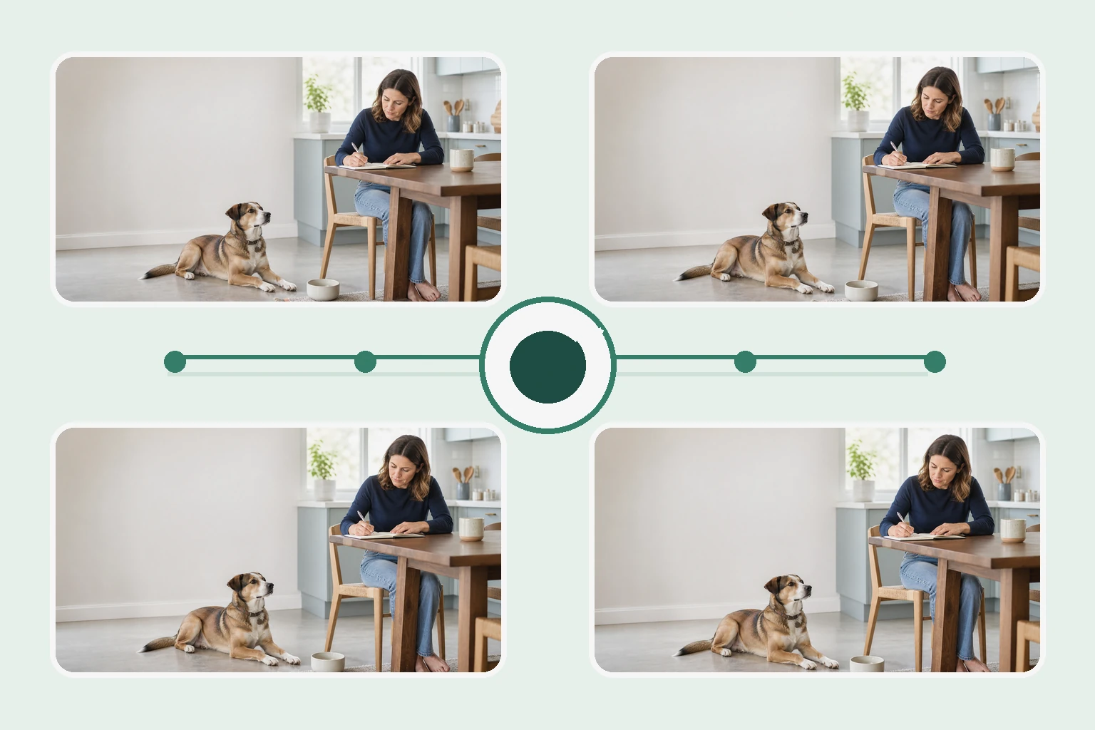 Illustrated owner guide for daily gut-protective routine for adult dogs at home