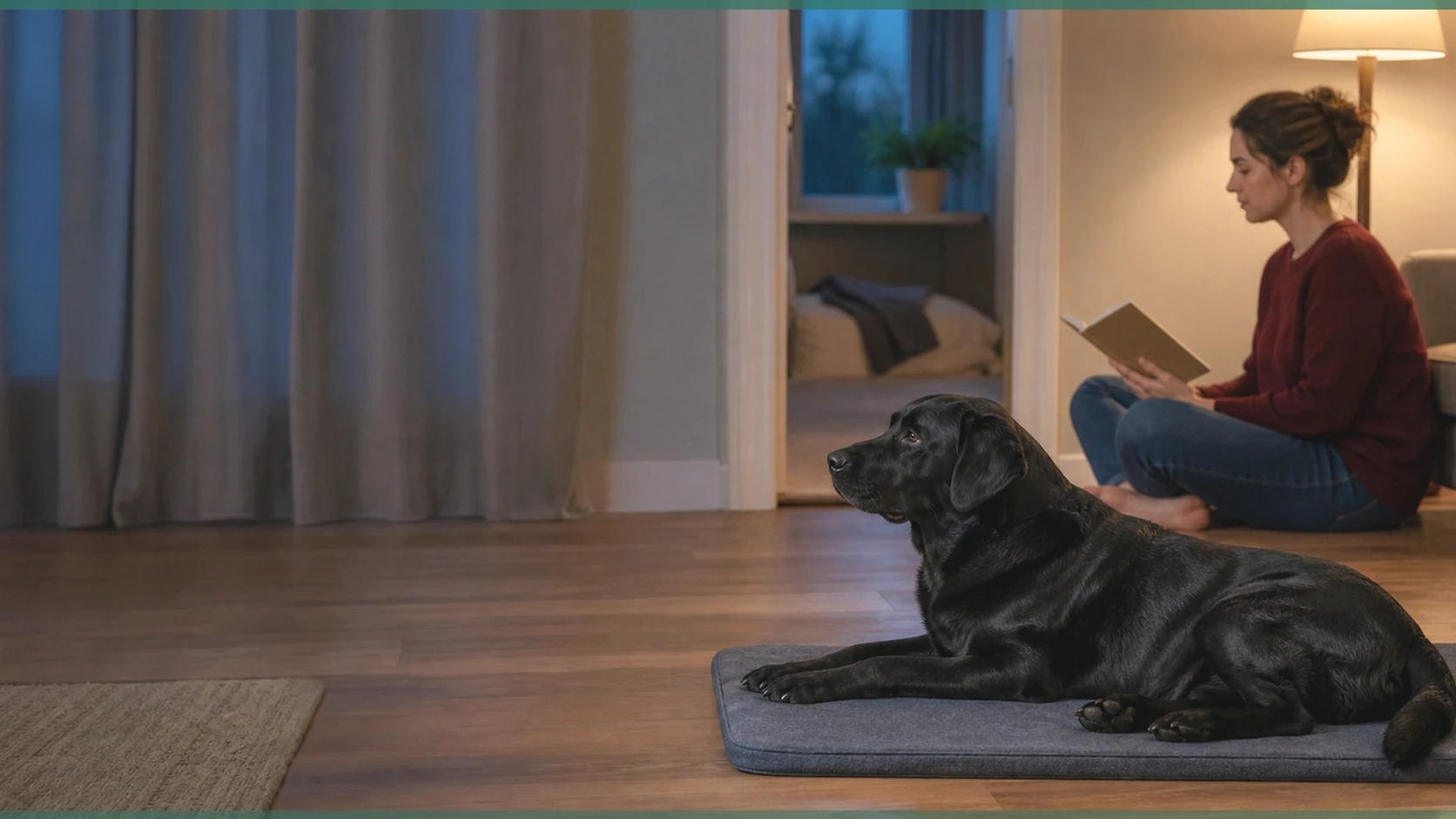 Healthy Paws Essentials scene illustrating structured at-home anxiety and stress log for large-breed, small-breed, and active dogs by age