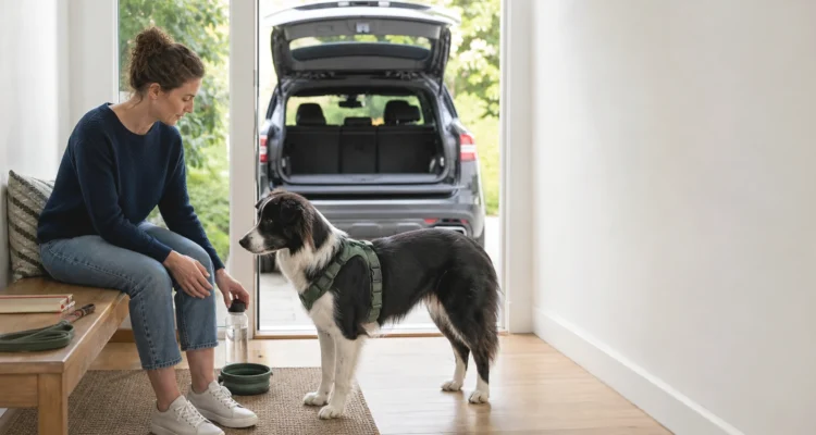 Healthy Paws Essentials scene illustrating life-stage question bank for vet wellness conversations across gut, joint, calming, and senior themes