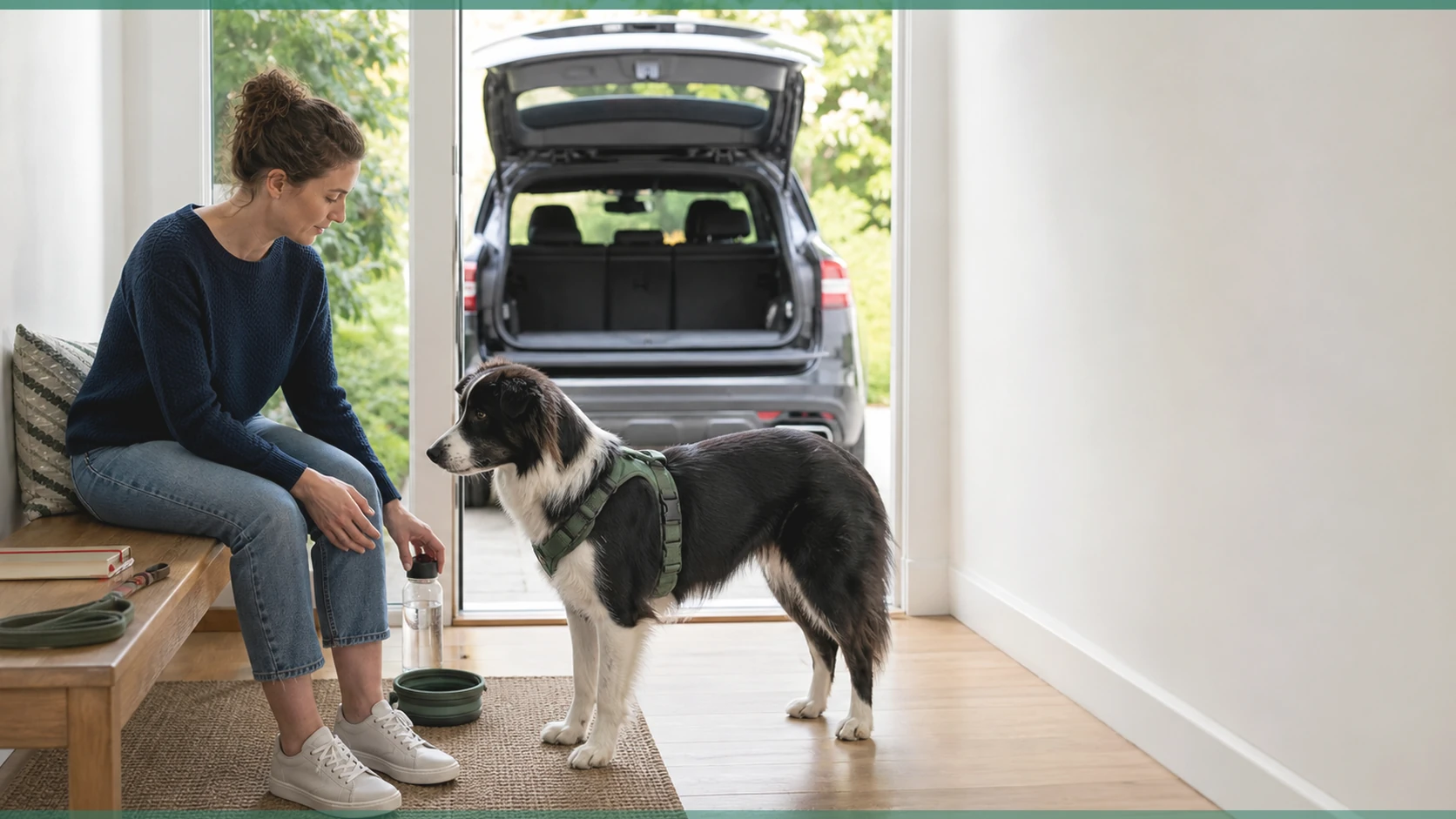 Healthy Paws Essentials scene illustrating life-stage question bank for vet wellness conversations across gut, joint, calming, and senior themes