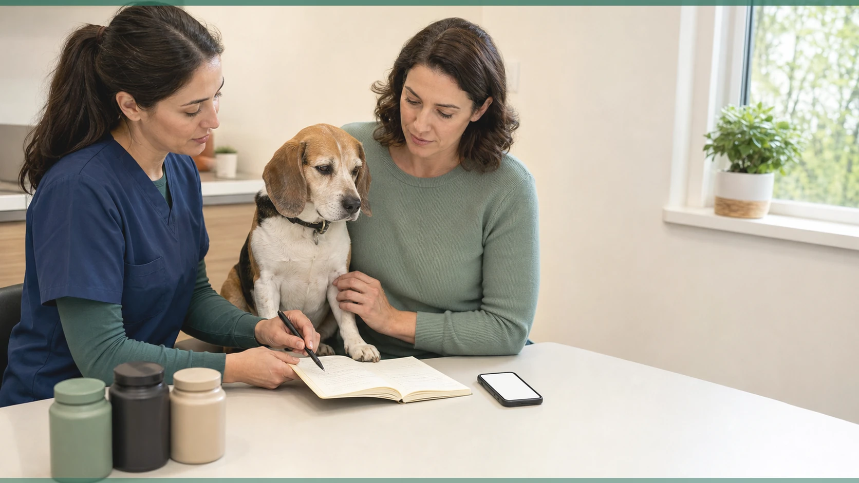 Healthy Paws Essentials scene illustrating seasonal multi-pillar dog supplement review for owners