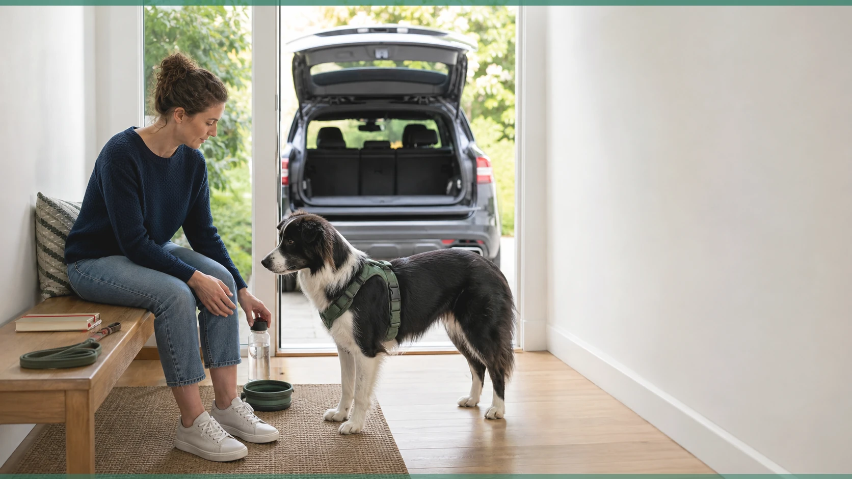 Healthy Paws Essentials scene illustrating life-stage wellness question bank for vet visits across gut, joint, calming, and senior topics